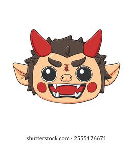 Evil demon oni, cute and charming devil monster, Vector Illustration.
