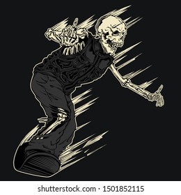 Evil Demon Skeleton Snowboarding Vector Illustration
