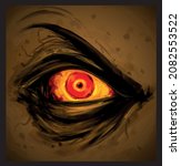 evil demonic yellow eye with red pupil vector illustration