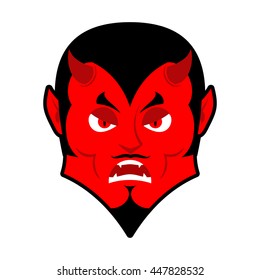 Evil Devil. Angered by Satan. Red Demon furious. Angry Lucifer. prince of darkness and underworld. Religious and mythological character, supreme spirit of evil. Diablo Lord of Hell

