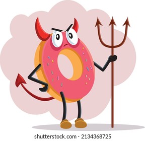 
Evil Devil Donut Food Vector Cartoon Illustration. Villain Sweet Food With Horns And Tail Tempting For Gluttony 
