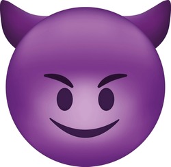 Evil Devil Emoji. Happy Purple Emoticon With Devil Horns