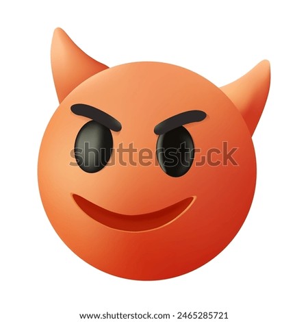 Evil devil emoji. Popular chat elements. Trickery or treachery smile. Happy red emoticon with devil horns, gloating demon 3D vector icon