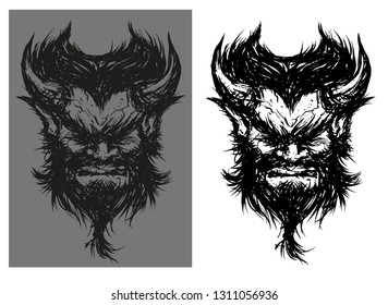 evil the devil is furious with horns with a shaggy beard surly cool vector illustration