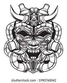 evil devil head black and white illustration