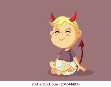 Evil Devilish Baby Vector Cartoon Illustration. Little toddler going through a disobedient phase of his development misbehaving being unruly 
