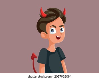 Evil Devilish Teen Boy Vector Cartoon Illustration. Bad Teenager Misbehaving Acting Rude In Rebel Disobedience 
