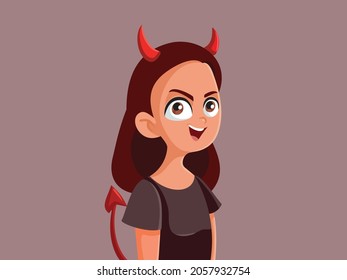 Evil Devilish Teen Girl Vector Cartoon Illustration. Bad Teenager Misbehaving Acting Rude In Rebel Disobedience 
