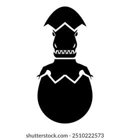 Evil dinosaur hatch from egg cracked eggshell icon black color vector illustration image flat style