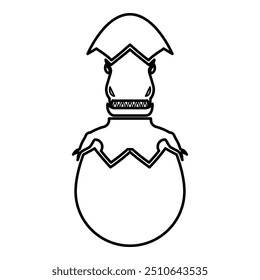 Evil dinosaur hatch from egg cracked eggshell contour outline line icon black color vector illustration image thin flat style