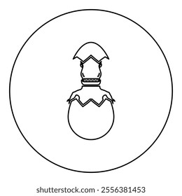 Evil dinosaur hatch from egg cracked eggshell icon in circle round black color vector illustration image outline contour line thin style