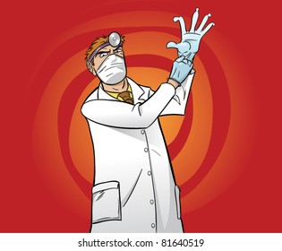 Evil Doctor putting on rubber gloves