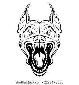 An evil dog. Vector illustration of a sketch pet Animal. Barking dog bares his teeth and growls