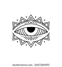 Mau olho de rabiscar. Talismã de olho mágico bruxaria desenhado à mão, olhos esotéricos mágicos, religião símbolos de geometria sagrada ícone de ilustração vetorial. Amuleto talismã, vários design de lembrança de sorte