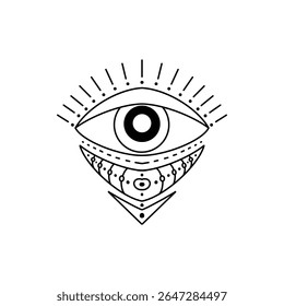 Mau olho de rabiscar. Talismã de olho mágico bruxaria desenhado à mão, olhos esotéricos mágicos, religião símbolos de geometria sagrada ícone de ilustração vetorial. Amuleto talismã, vários design de lembrança de sorte