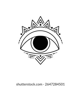Mau olho de rabiscar. Talismã de olho mágico bruxaria desenhado à mão, olhos esotéricos mágicos, religião símbolos de geometria sagrada ícone de ilustração vetorial. Amuleto talismã, vários design de lembrança de sorte