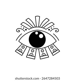Mau olho de rabiscar. Talismã de olho mágico bruxaria desenhado à mão, olhos esotéricos mágicos, religião símbolos de geometria sagrada ícone de ilustração vetorial. Amuleto talismã, vários design de lembrança de sorte