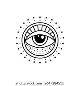 Mau olho de rabiscar. Talismã de olho mágico bruxaria desenhado à mão, olhos esotéricos mágicos, religião símbolos de geometria sagrada ícone de ilustração vetorial. Amuleto talismã, vários design de lembrança de sorte