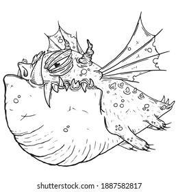 Evil dragon. Vector small fat scary dragon.