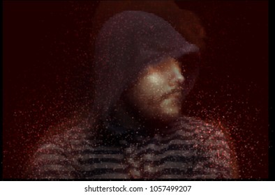 evil dramatic portrait of a man in a hood on a black background. vector