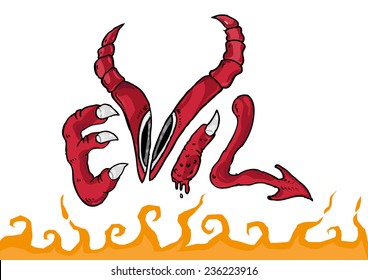 Evil Drawing Text Conceptual Symbol with Hellfire 