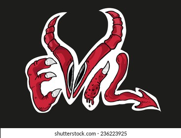 Evil Drawing Text Conceptual Symbol on Black 
