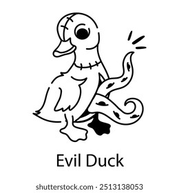 Evil duck icon in drawing style 