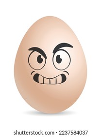 Evil egg concept. Emoji and emoticon, sticker for social media and messnegers. Communication and interaction on Internet. Feelings, mood and facial expressions. Cartoon flat vector illustration