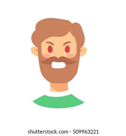 Evil Emoji character. Cartoon style emotion icons. Isolated boy avatars with aggressive facial expressions. Flat illustration men's emotional face. Hand drawn vector drawing emoticon