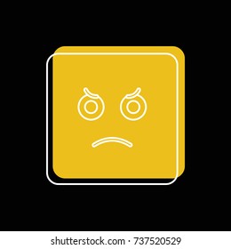 Evil emoticon face doodle icon vector illustration for design and web isolated on black background. Vector emoticon. Yellow emoticon face.