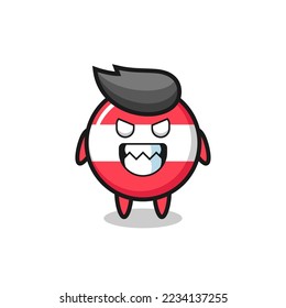 evil expression of the austria flag badge cute mascot character , cute style design for t shirt, sticker, logo element