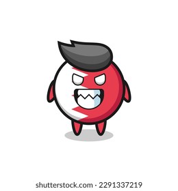 evil expression of the bahrain flag badge cute mascot character , cute style design for t shirt, sticker, logo element