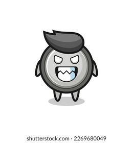 evil expression of the button cell cute mascot character , cute style design for t shirt, sticker, logo element