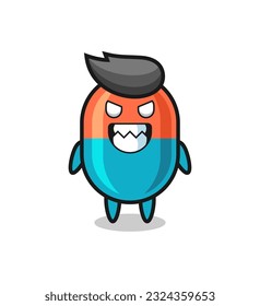 evil expression of the capsule cute mascot character , cute style design for t shirt, sticker, logo element