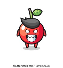 evil expression of the cherry cute mascot character , cute style design for t shirt, sticker, logo element