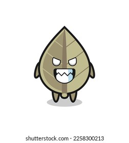 evil expression of the dried leaf cute mascot character , cute style design for t shirt, sticker, logo element