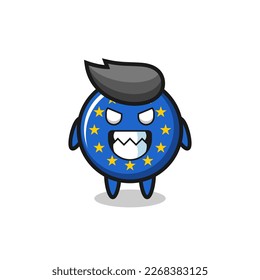 evil expression of the europe flag badge cute mascot character , cute style design for t shirt, sticker, logo element