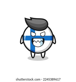 böser Ausdruck des finländischen Flaggenabzeichen süße Maskottfigur , süßer Stil Design für T-Shirt, Aufkleber, Logo-Element
