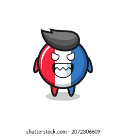 evil expression of the france flag badge cute mascot character , cute style design for t shirt, sticker, logo element