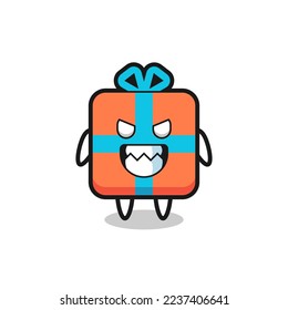 evil expression of the gift box cute mascot character , cute style design for t shirt, sticker, logo element