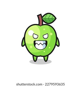 evil expression of the green apple cute mascot character , cute style design for t shirt, sticker, logo element