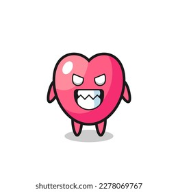 evil expression of the heart symbol cute mascot character , cute style design for t shirt, sticker, logo element
