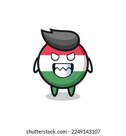 evil expression of the hungary flag badge cute mascot character , cute style design for t shirt, sticker, logo element