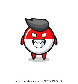 evil expression of the indonesia flag badge cute mascot character , cute style design for t shirt, sticker, logo element
