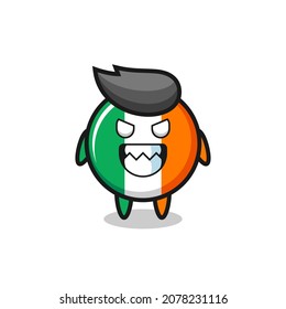 evil expression of the ireland flag badge cute mascot character , cute style design for t shirt, sticker, logo element