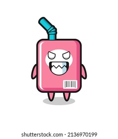 evil expression of the milk box cute mascot character , cute style design for t shirt, sticker, logo element