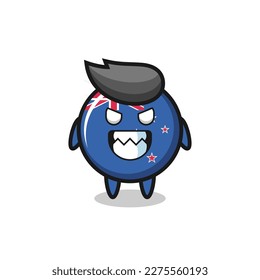 evil expression of the new zealand flag badge cute mascot character , cute style design for t shirt, sticker, logo element