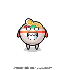 evil expression of the noodle bowl cute mascot character , cute style design for t shirt, sticker, logo element