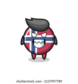 evil expression of the norway flag badge cute mascot character , cute style design for t shirt, sticker, logo element