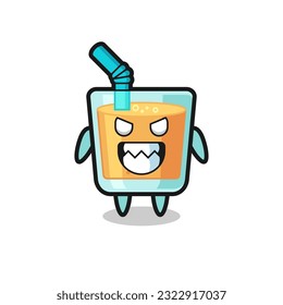 evil expression of the orange juice cute mascot character , cute style design for t shirt, sticker, logo element